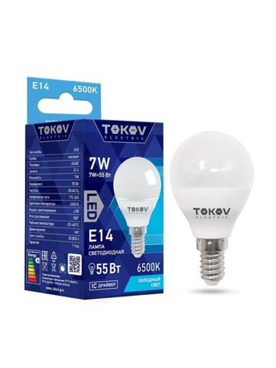 Лампа светодиодная 7Вт G45 6500К Е14 176-264В TOKOV ELECTRIC TKE-G45-E14-7-6.5K