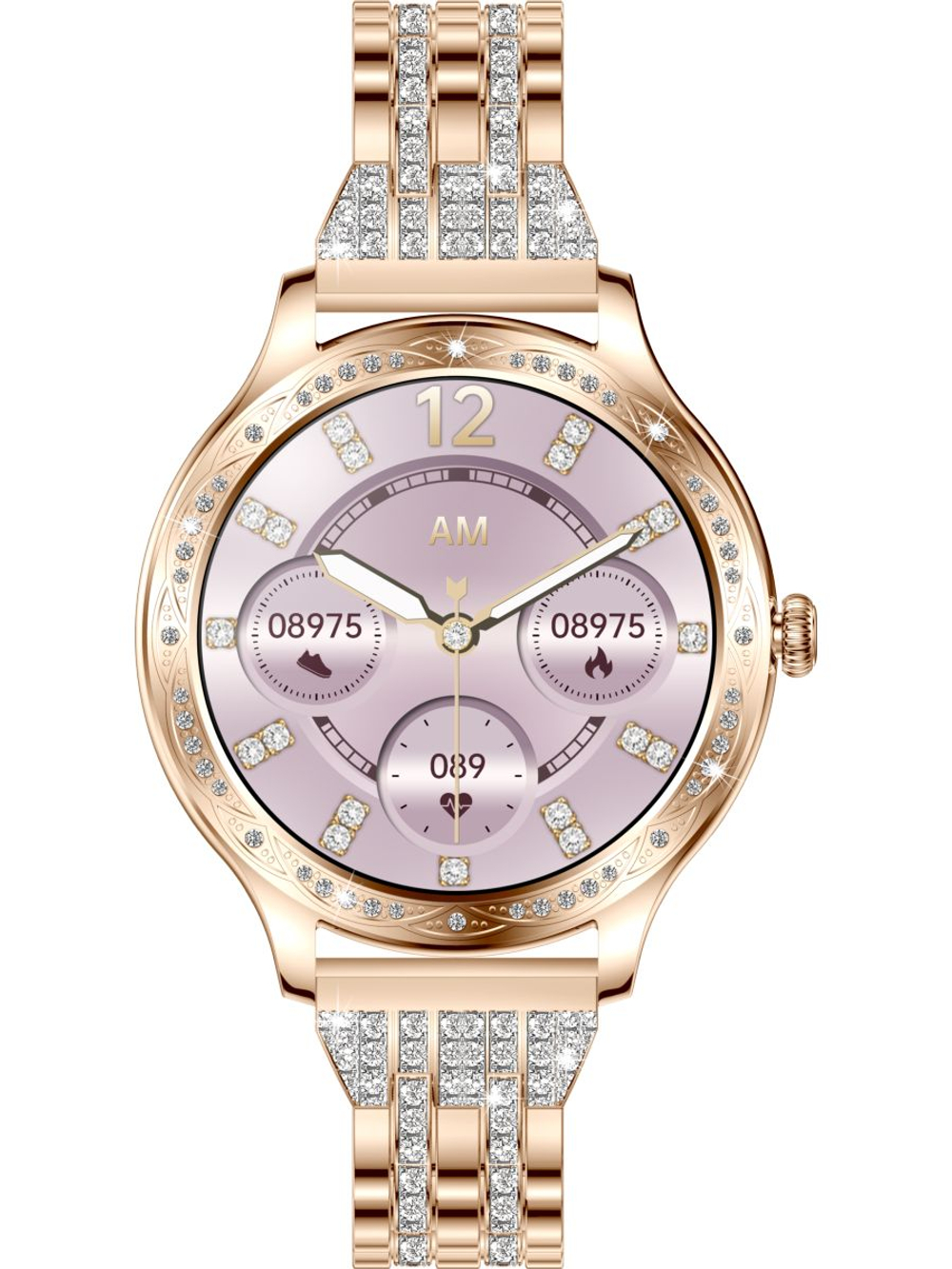 Смарт часы PARASMART Helenia AK60 (блочный браслет со стразами, золотистый)