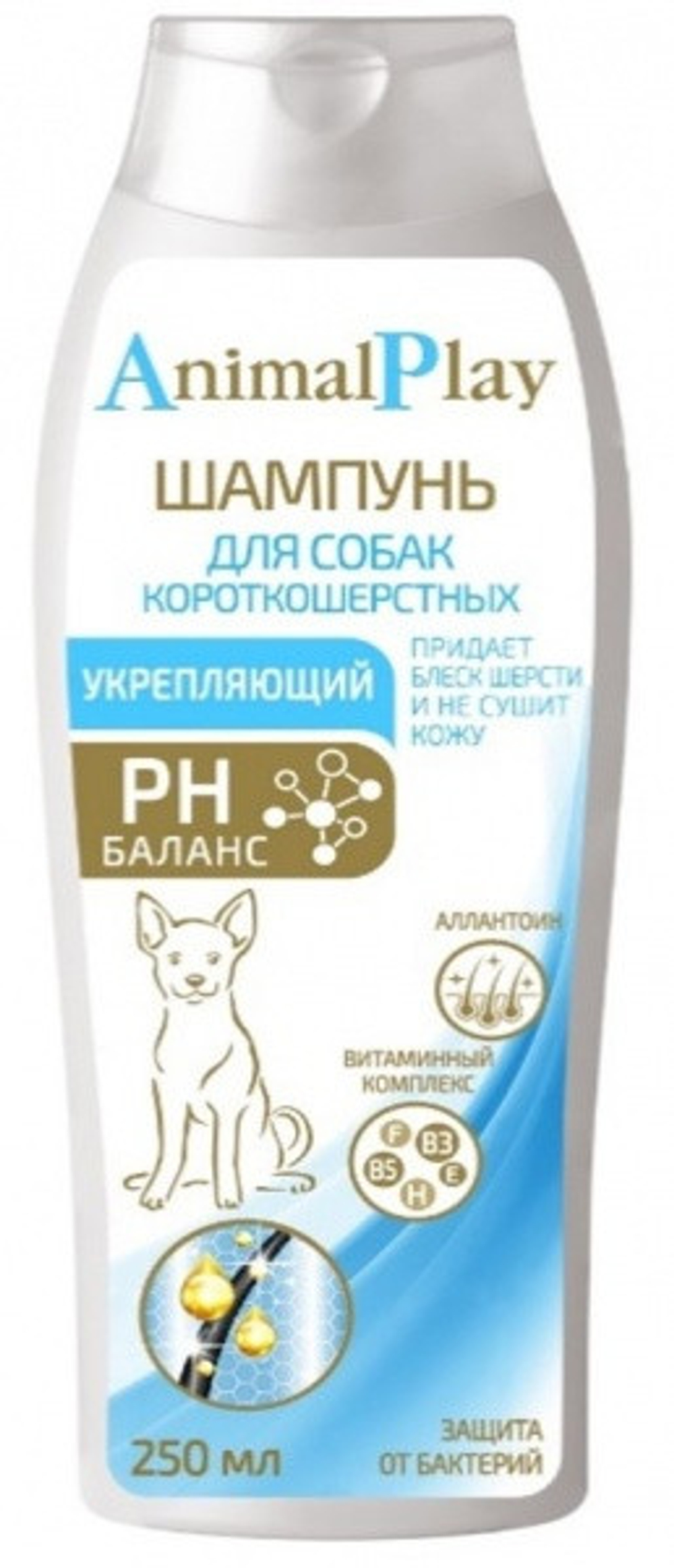 ANIMAL PLAY Шампунь для короткошерстных собак укрепляющий с аллантоином и витаминами 0,25 л