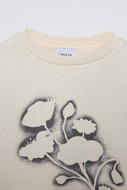 ZARA ТОЛСТОВКА С ЦВЕТОЧНЫМ ПРИНТОМ, ЭКРЮ