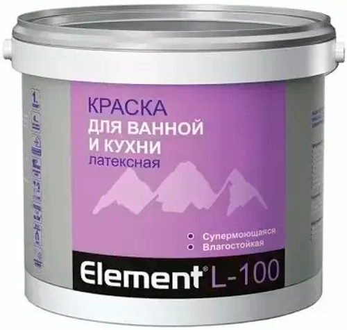 Краска Alpa Element L-100 для ванной и кухни латексная супермоющаяся бесцветная