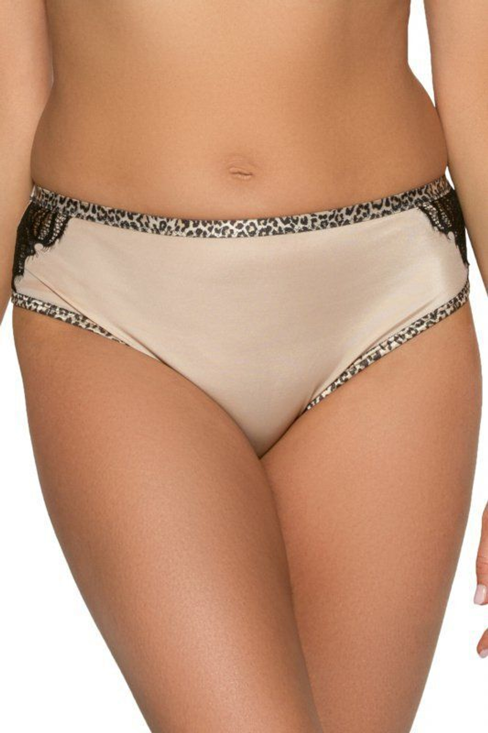 Трусики-бразилиана с леопардовой отделкой и кружевом (Размер: M) (Цвет: телесный)