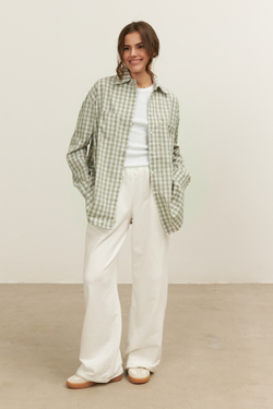 Рубашка 07, бежево-зеленая