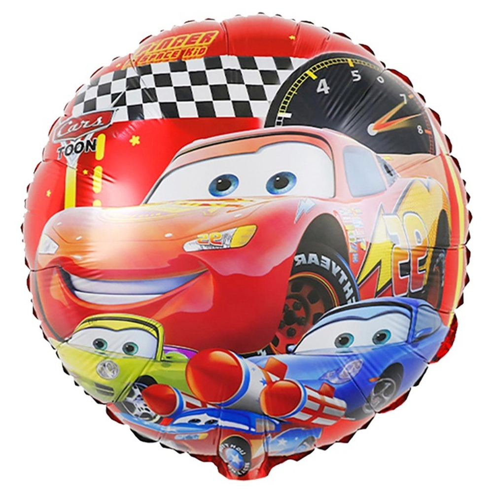 Фольгированная фигура, круг, Тачки Машина Молния и команда,18"/46СМ