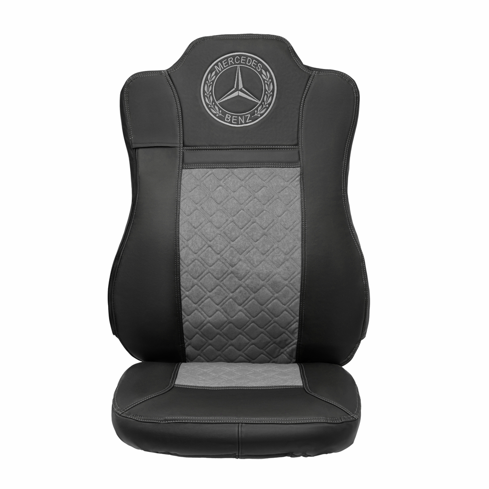 Чехлы Mercedes Actros MP4 (экокожа, черный, серая вставка)
