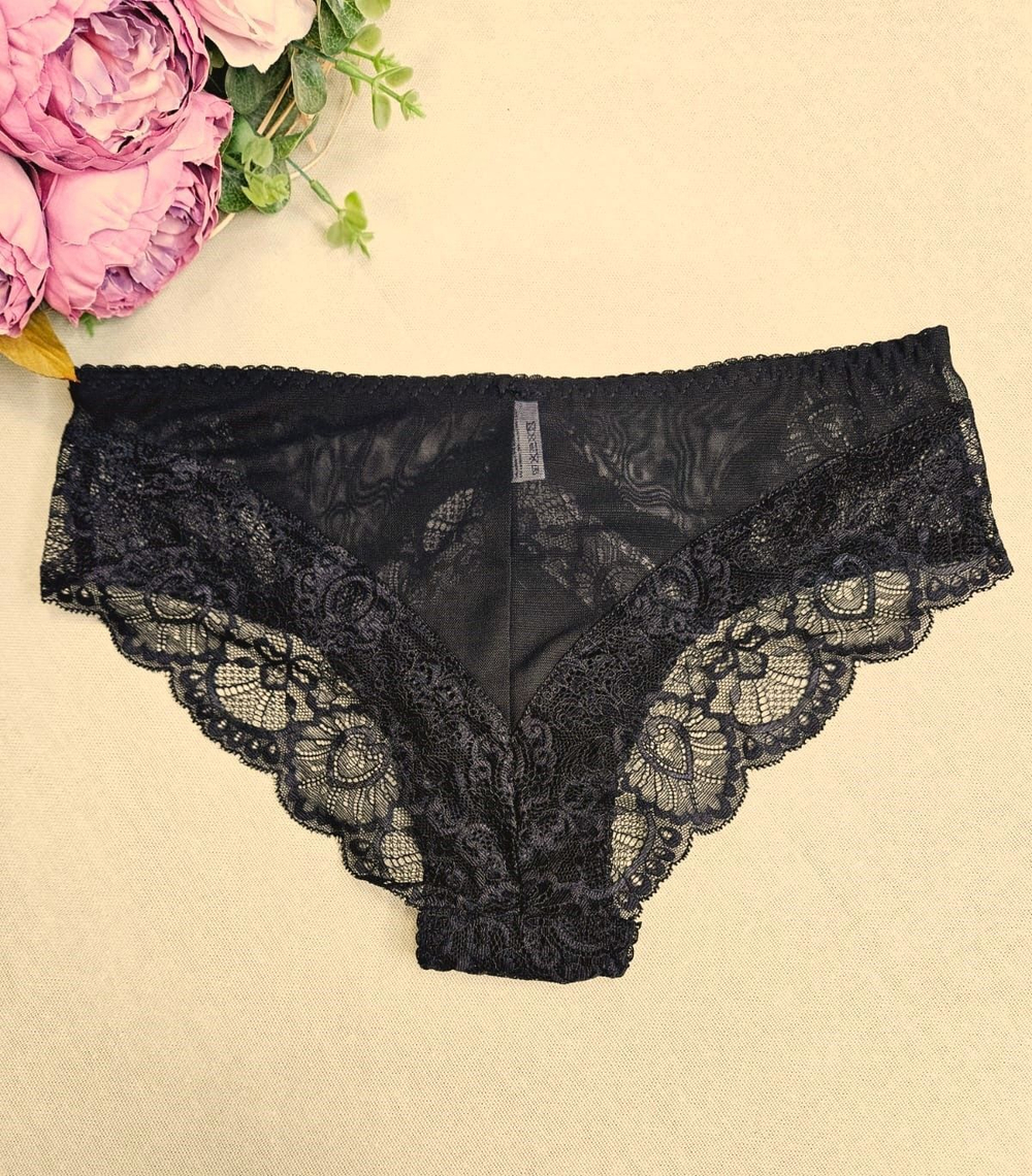 Женские трусики-слип из эластичной сетки и кружева (Размер: 6X) (Цвет: черный)