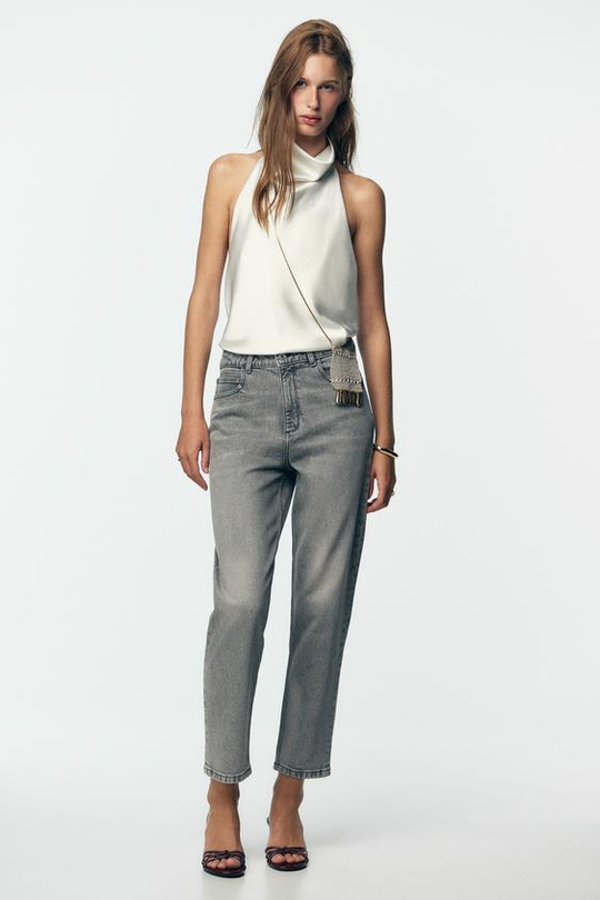 ZARA ДЖИНСЫ MOM FIT COMFORT Z.01 С ВЫСОКОЙ ПОСАДКОЙ, СЕРЫЙ
