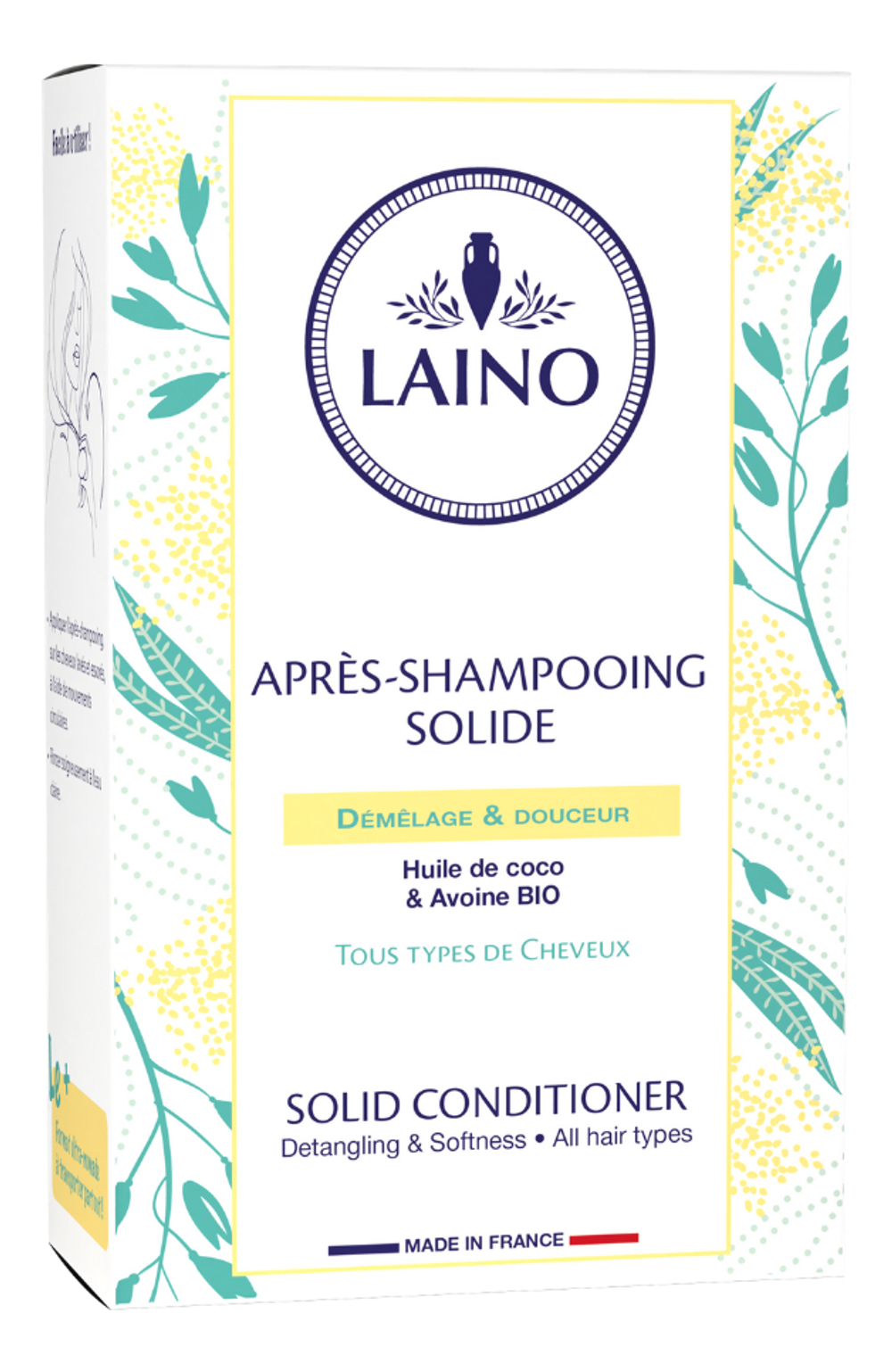 Лено Твердый кондиционер для волос овес, кокосовое масло Laino Apres-Shampooing Solide 60 г