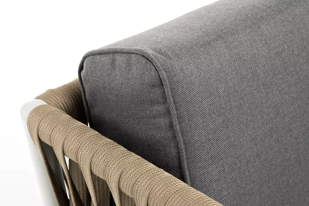 "Касабланка" диван 2-местный плетеный из роупа, каркас алюминий светло-серый (RAL7035) муар, роуп серо-коричневый 23мм, ткань серая 017