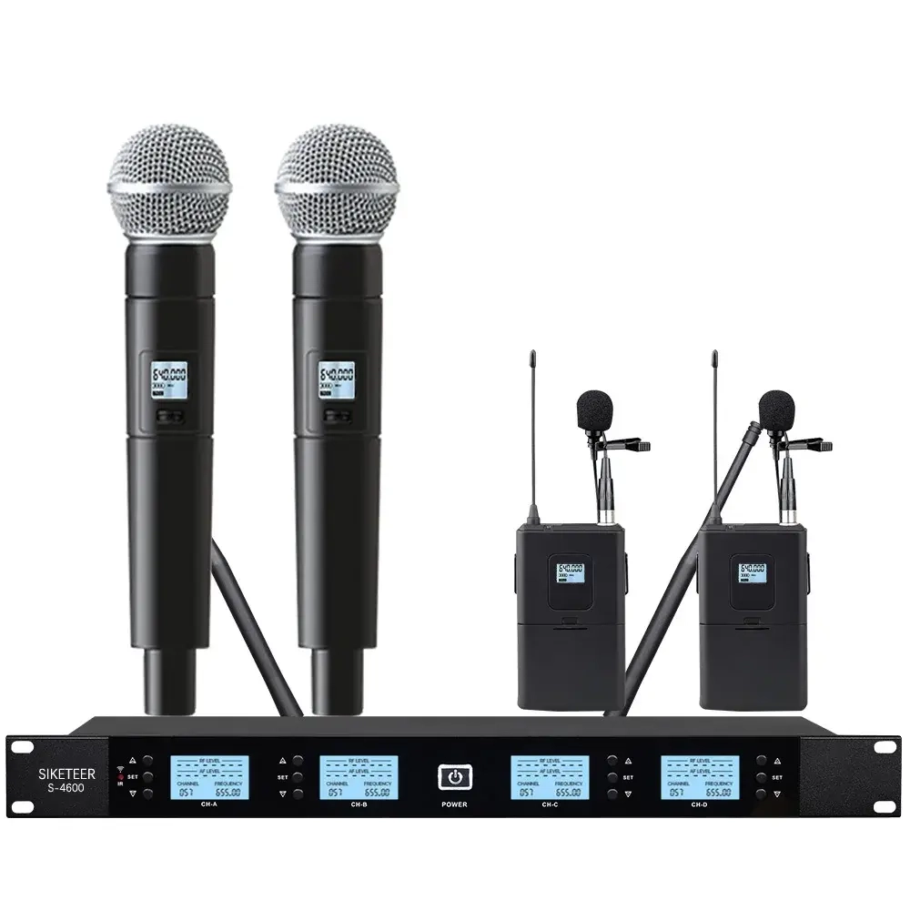 SIKETEER S-4600 Профессиональная УВЧ Беспроводная микрофонная система: две гарнитуры, два ручных микрофона.