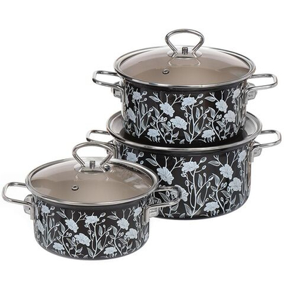 Набор эмалированной посуды 6 пр, кастрюли 1.9,2.5,3.7 л, Керчь, Скифия-1-Элит