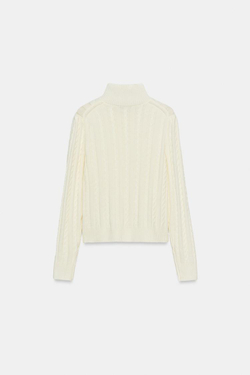 ZARА ВЯЗАНЫЙ КАРДИГАН С КОСАМИ, ЭКРЮ