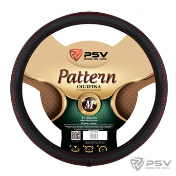 Оплетка руля M PSV Pattern Fiber с красной отстрочкой черная