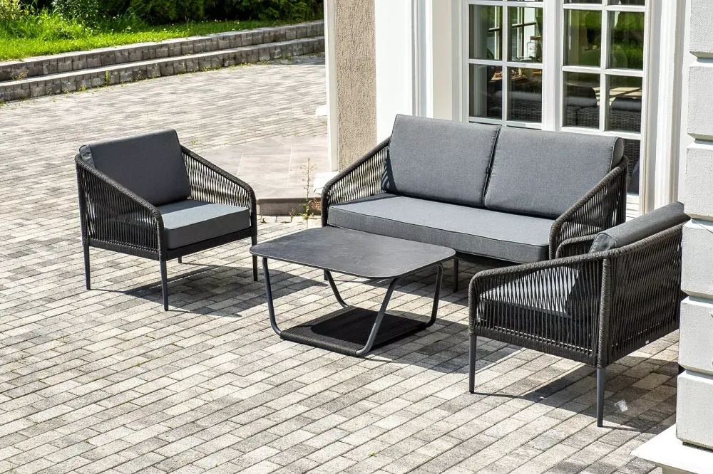 "Канны" лаунж-зона 4-местная плетеная из роупа (веревки), цвет темно-серый