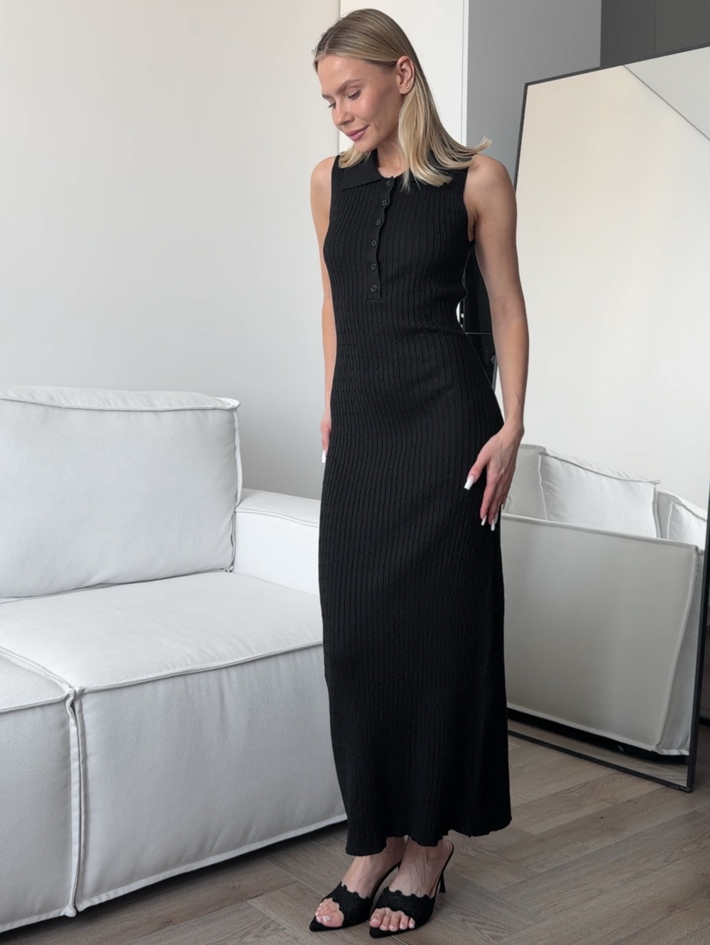 Платье вязаное, с узором, с воротником