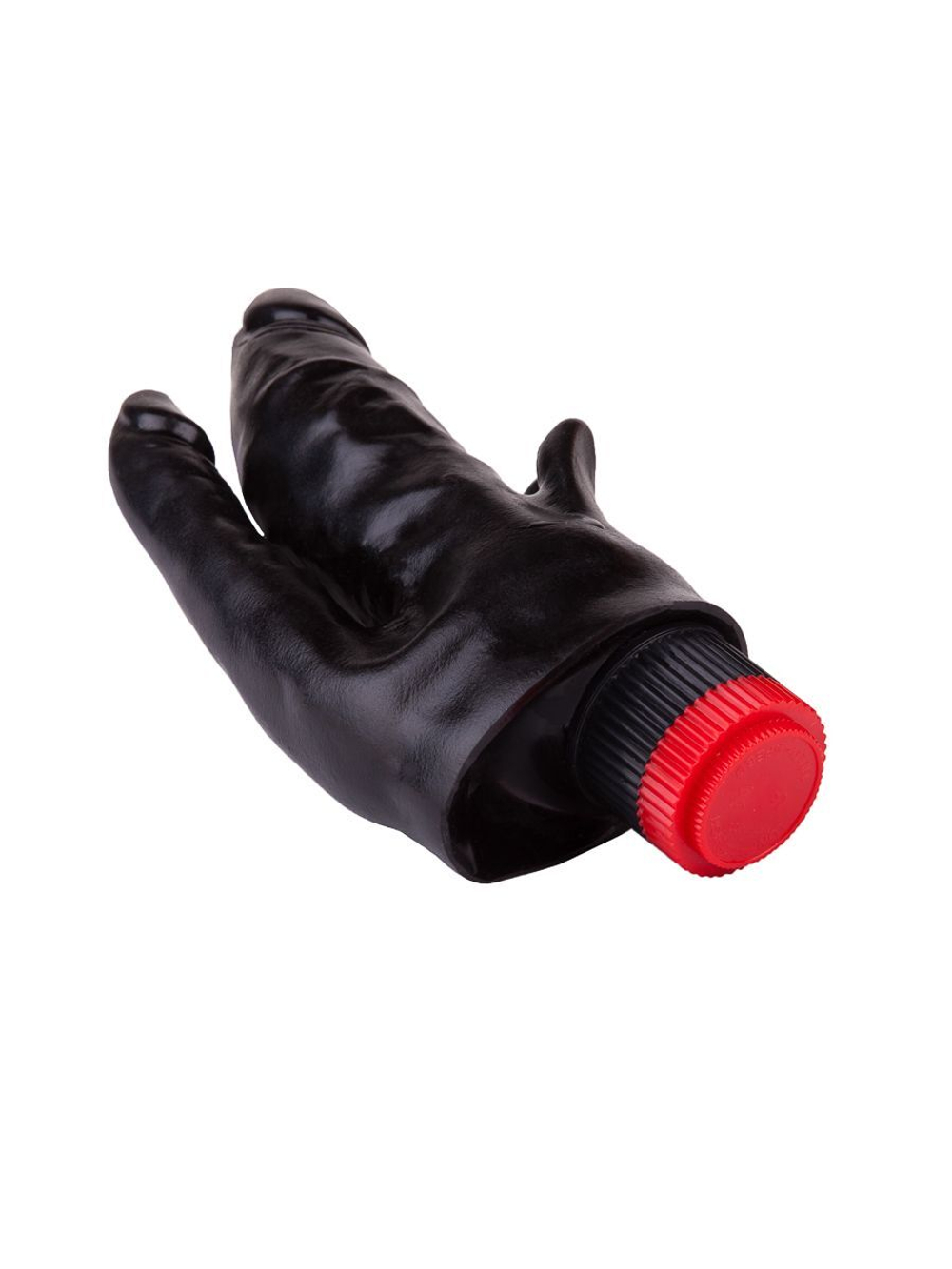 Чёрный вибромассажёр с двумя стволами и лепестками - 17 см. (Цвет: черный)