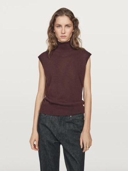 Massimo Dutti Трикотажный жилет из 100% кашемира, гранатовый