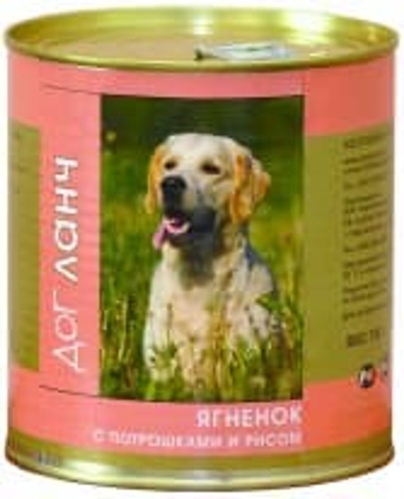 Влажный корм DOG LUNCH для собак с ягненком и потрошками с рисом в желе, банка 750г