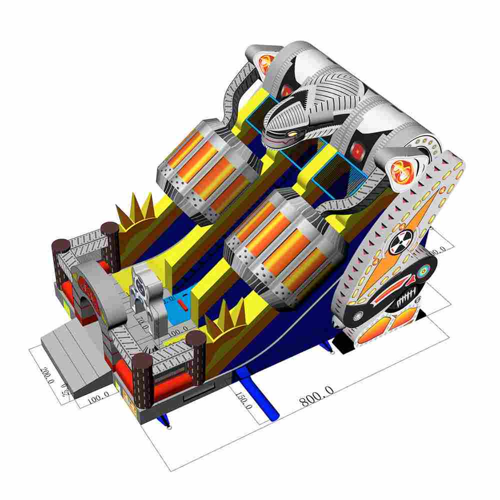 Коммерческий надувной батут с двумя горками «Робот» 8x6x6.5 м