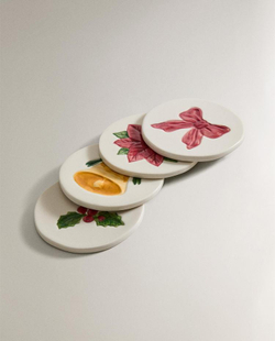 ZARA HOME НАБОР РОЖДЕСТВЕНСКИХ ПОДСТАВОК ПОД СТАКАНЫ ( 4 ШТ.), КРАСНЫЙ