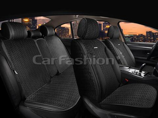 Накидки сидений ПОЛНЫЙ CarFashion (кт) -«SHEVRON PLUS» 22751 -Велюр черный/черный/черный/черный