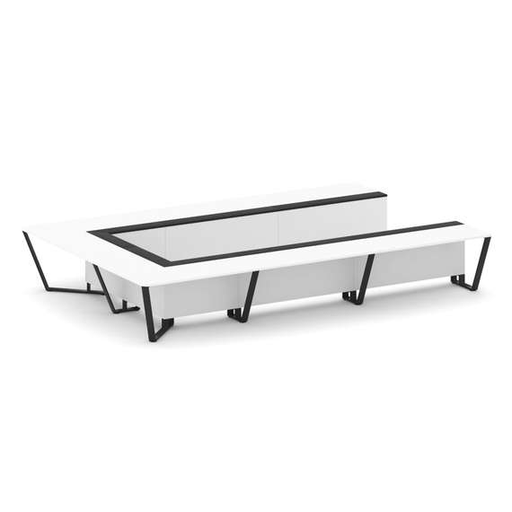 Steel Meet Стол переговорный П-образный KMK-PR.B.SP-15P Белый Бриллиант/Графит Глянец/Металл Черный