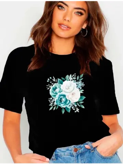 Футболка голубым цветком