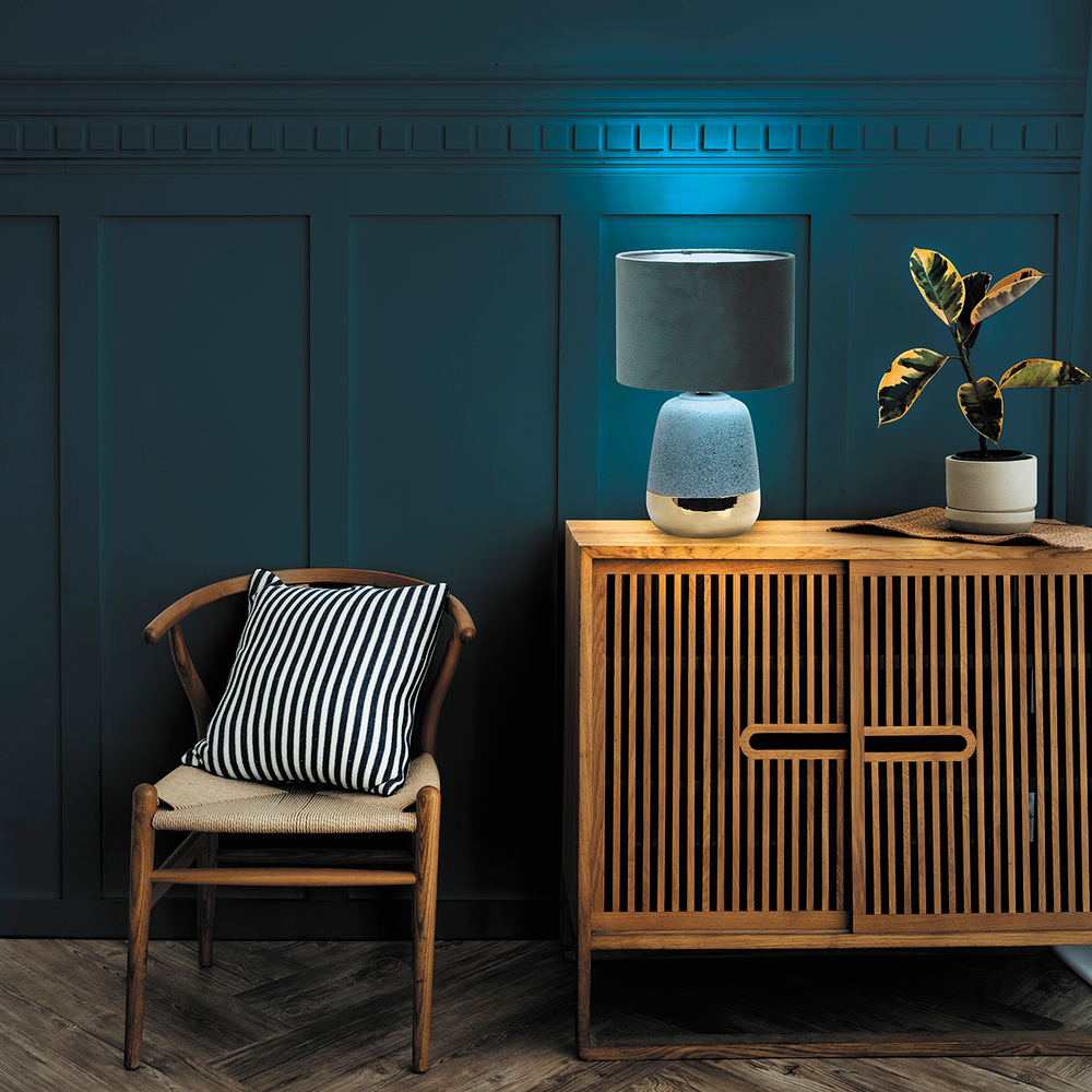 Настольный светильник 1х40Вт Е27, металл/керамика/ткань, голубой