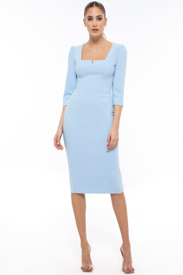 Платье футляр голубое