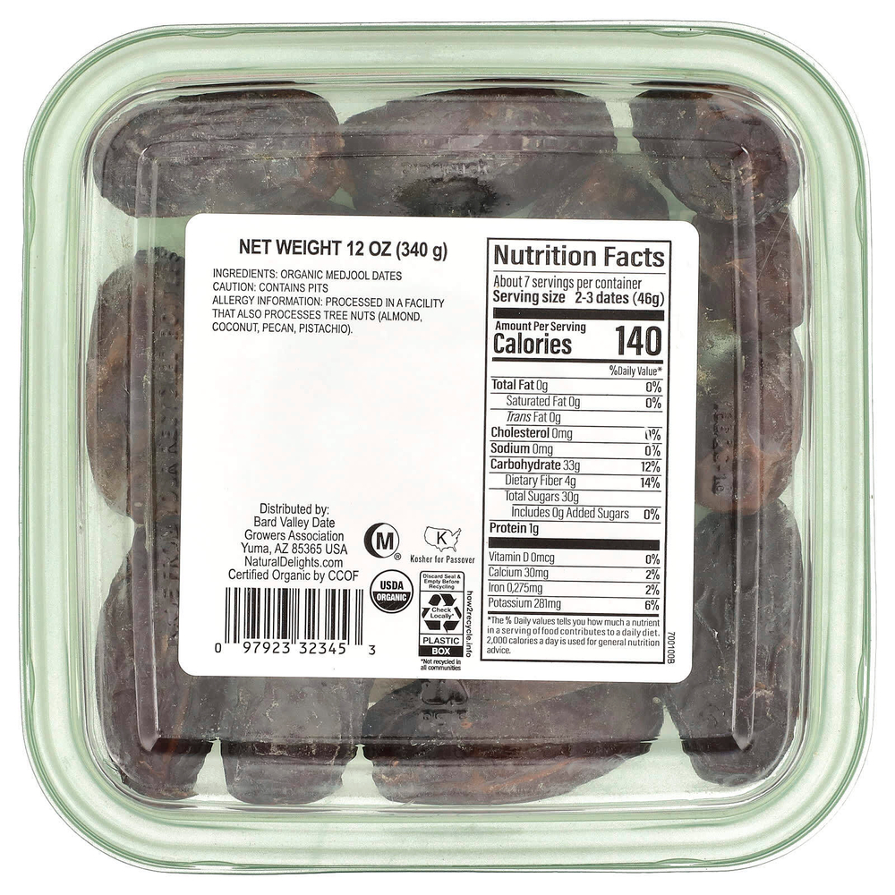 Natural Delights, Органические свежие финики Medjool, цельные, 340 г (12 унций)