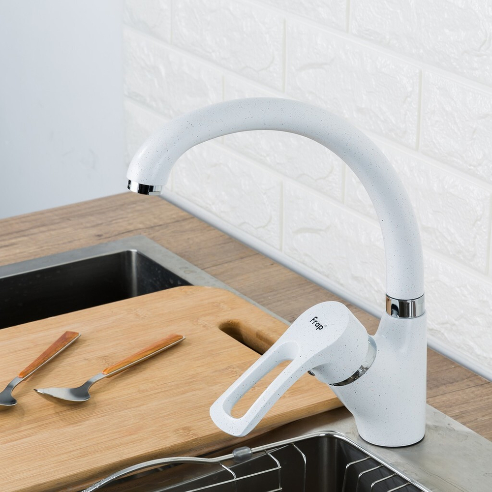 Смеситель для кухни 40к F4166-8 FRAP (выс.пов.излив, п/гайку, БЕЛЫЙ, латунь)