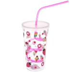 Стакан пластиковый 500мл «Арбузный взрыв» с трубочкой