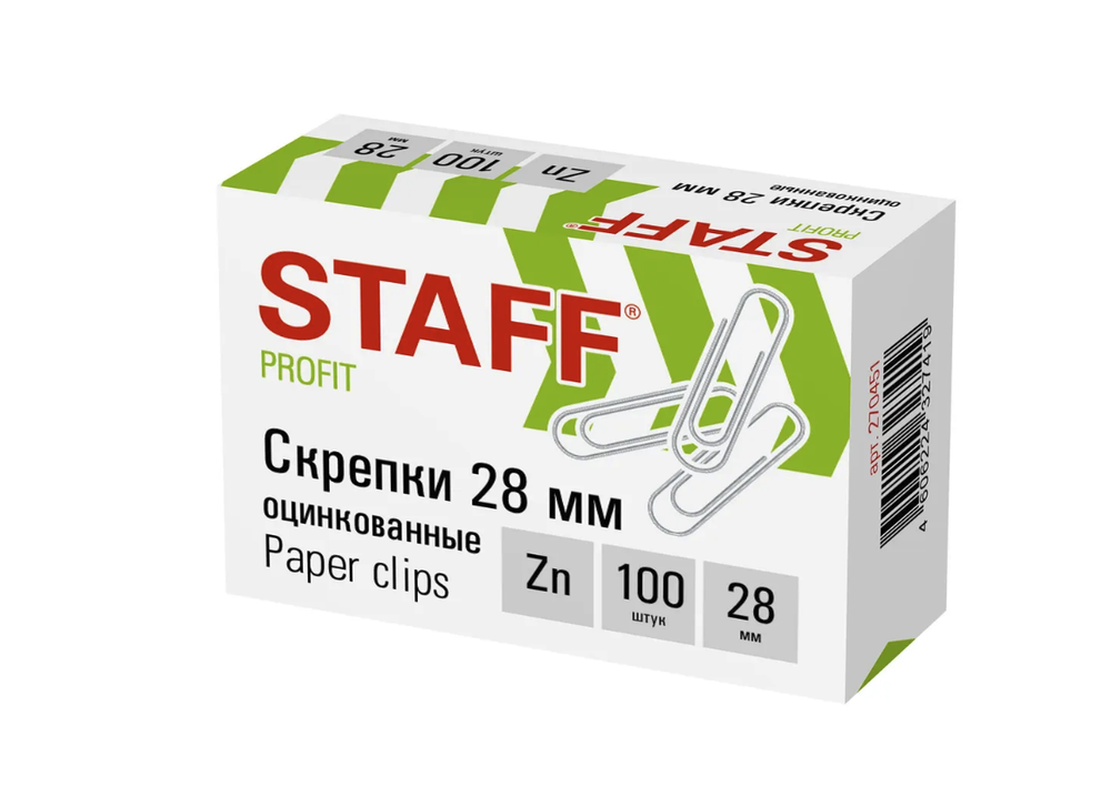 Скрепки STAFF, 28 мм, оцинкованные, 100 шт., в картонной коробке, 270451