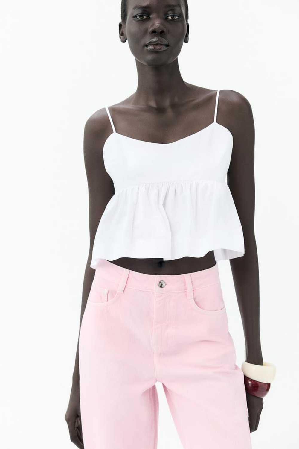 ZARA ДЖИНСЫ Z1975 STRAIGHT LEG HIGH WAIST, РОЗОВЫЙ