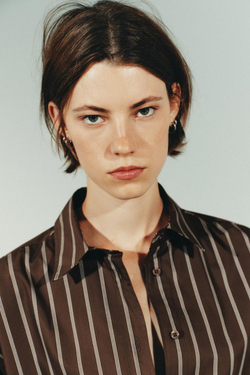 ZARA РУБАШКА OVERSIZE, ТЕМНО-КОРИЧНЕВЫЙ