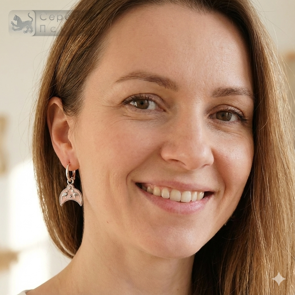 Серьги "Лунница с птичками" горячая эмаль мал.