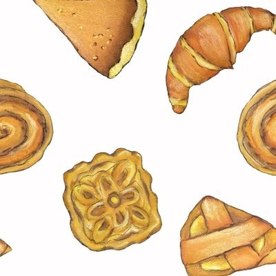Выпечка на белом Булочки аппетитные Пироги и круассаны