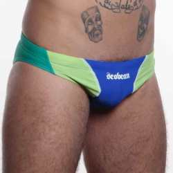 Мужские плавки брифы синие с зелеными вставками Seobean Swim Brief