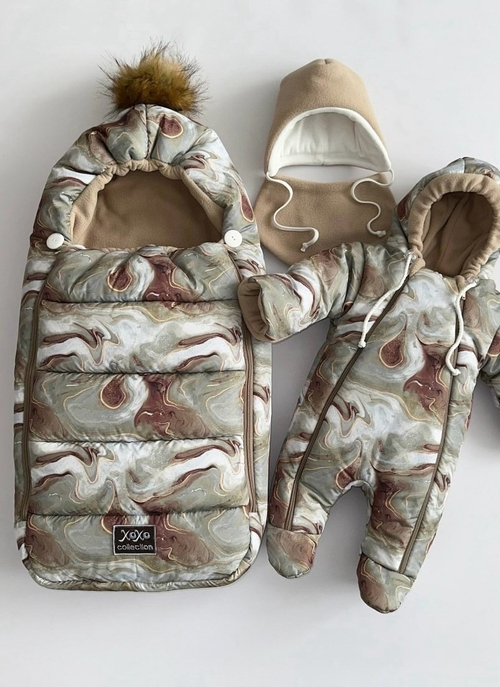 Зимний комплект на выписку "Пушинка принт" (model.16)