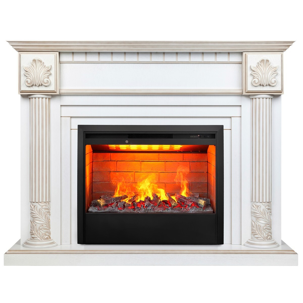 Электрокамин RealFlame Imperia 26/33 WT белый дуб с золотой патиной с очагом 3D Helios 26