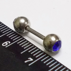 Микроштанга 8 мм для пирсинга ушей "Два кристалла". Медицинская сталь, цветные кристаллы. 1 шт