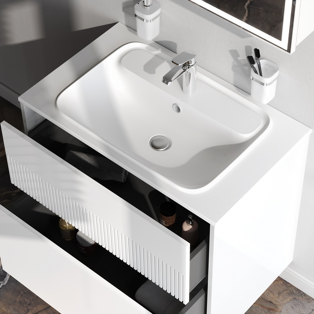 База под раковину, 2 ящика, 80 см, белый матовый