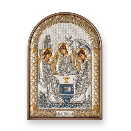 Св. Троица, икона арочная, пластик коричневый 62x88