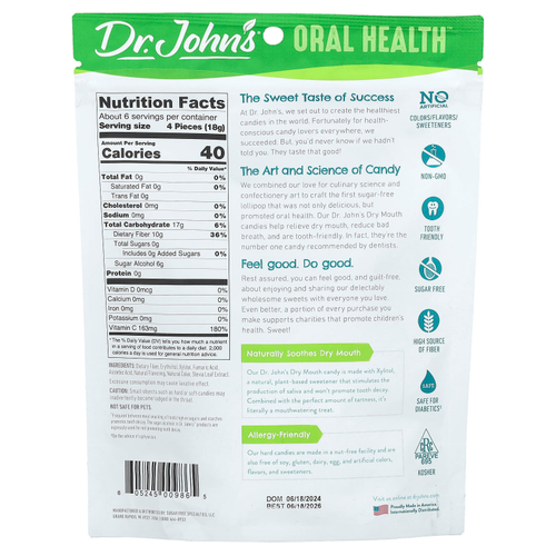 Dr. John's Healthy Sweets, Oral Health, капли для сухости во рту, с ксилитом, вишня, без сахара, 24 конфеты в индивидуальной упаковке, 109 г (3,85 унции)