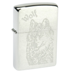 Зажигалка серебристая матовая Zippo Wolf с покрытием Brushed Chrome