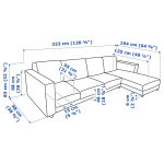 Угловой 4-местный диван с шезлонгом - IKEA VIMLE/ВИМЛЕ ИКЕА, 322х164х68 см, бежевый