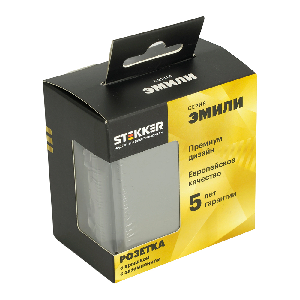 Розетка 1-местная с крышкой с защ. штор, STEKKER, с/з, 250В, 16А, серия Эмили, RST16-5112-10, платиново-серый, soft touch 49959