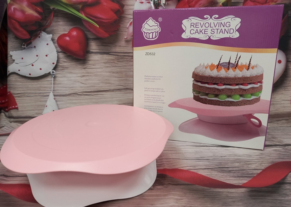 Подставка для торта вращающаяся, 28,5×9 см, с разлиновкой и стопером, цвет МИКС