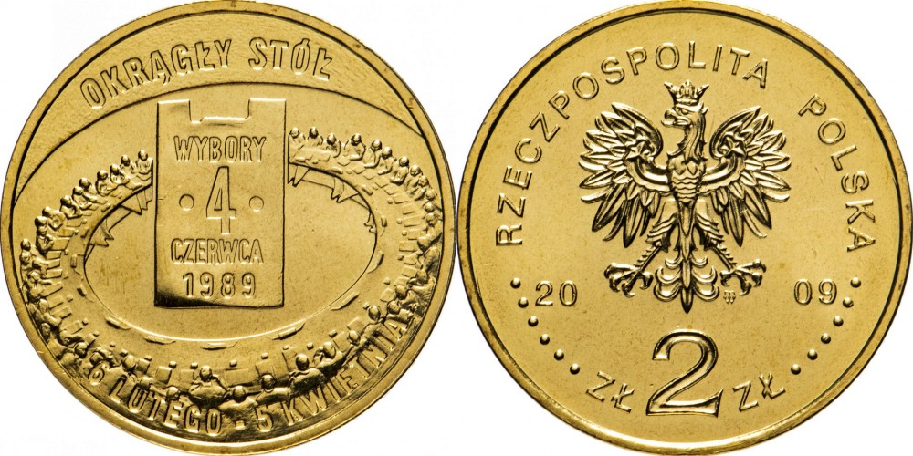 Польша 2 злотых, 2009 Польский путь к свободе - всеобщие выборы 4 июня 1989