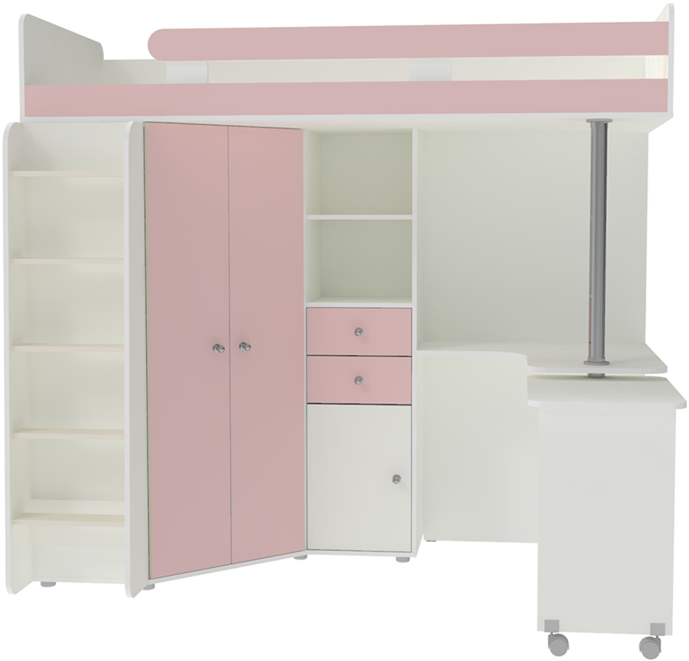 Кровать-чердак КарИВи М85 Белый  Розовый